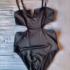 Aerie Black Cut-Out One Piece Swimsuit